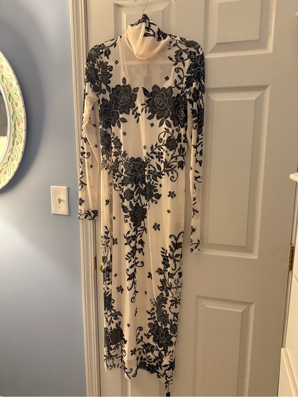 NWT AFRM Shailene Stark Lace-Print Long Sleeve Mesh Midi Dress, size XL.